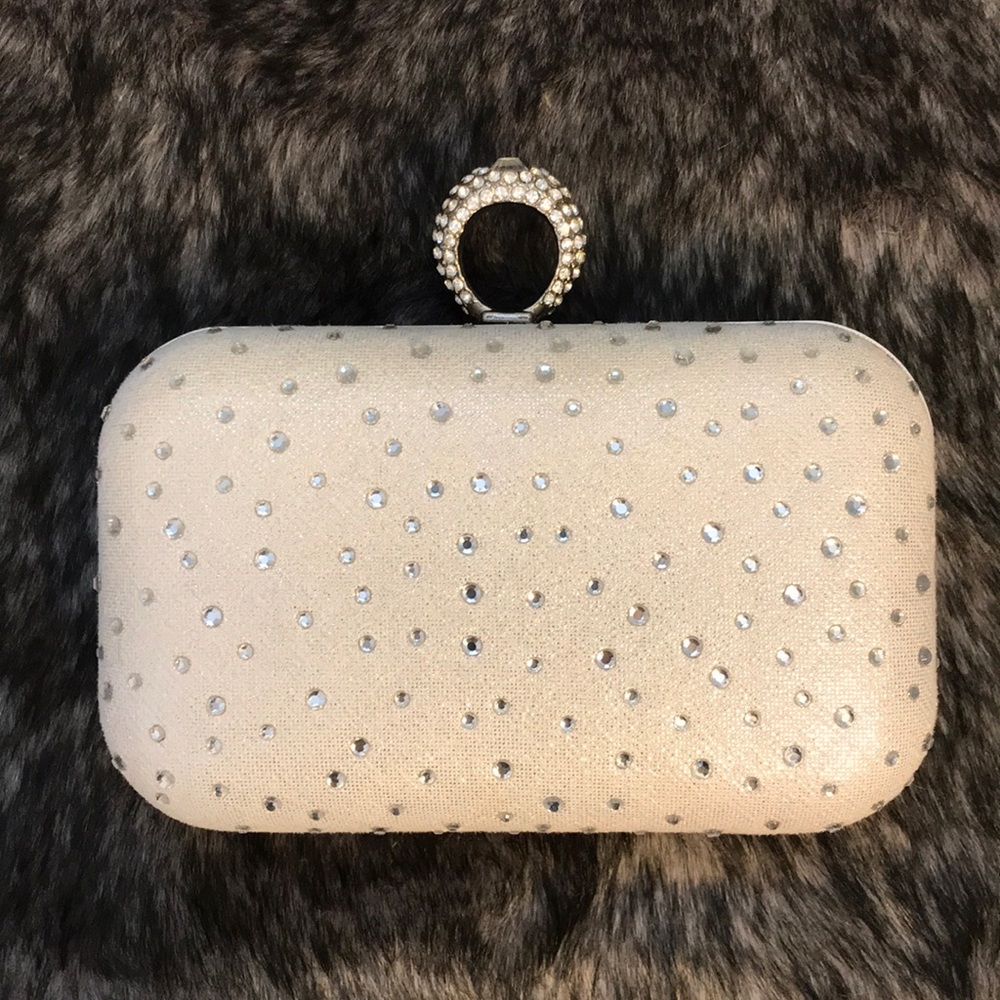 David’s Bridal White Clutch with Rhinestones